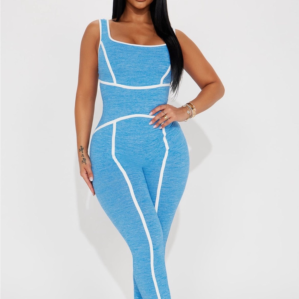 Fashion Nova Blue and White Contour Jumpsuit